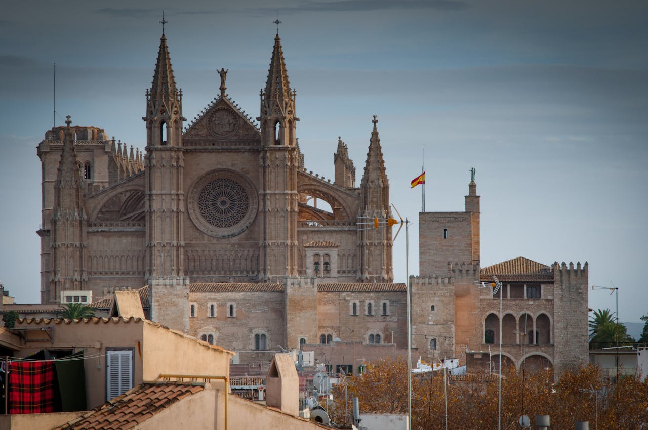 Beautiful gothic architecture of Palma Cathedral in Mallorca, Spain captured during the day.